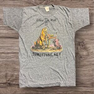 VINTAGE 70s Tombstone ARIZONA‎ SOUVENIR T-SHIRT MEN SZ Large Gray Thin